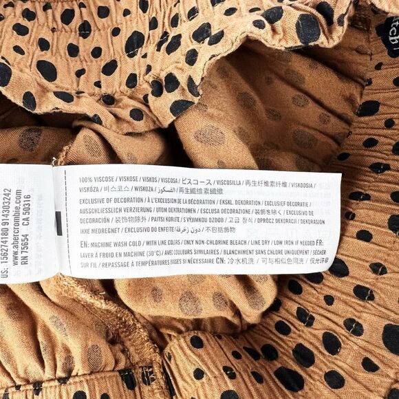 Abercrombie Tan Black Polka Dot Wide Leg Pants Tie Waist Size Medium - Picture 7 of 7